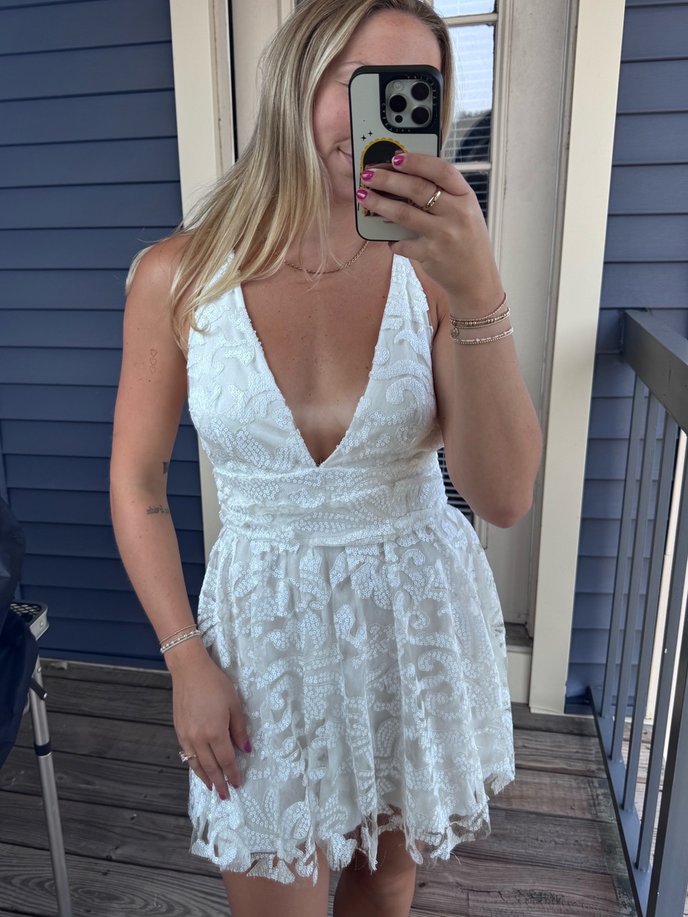 Lucy in the Sky White Lace Deep V Mini Dress
